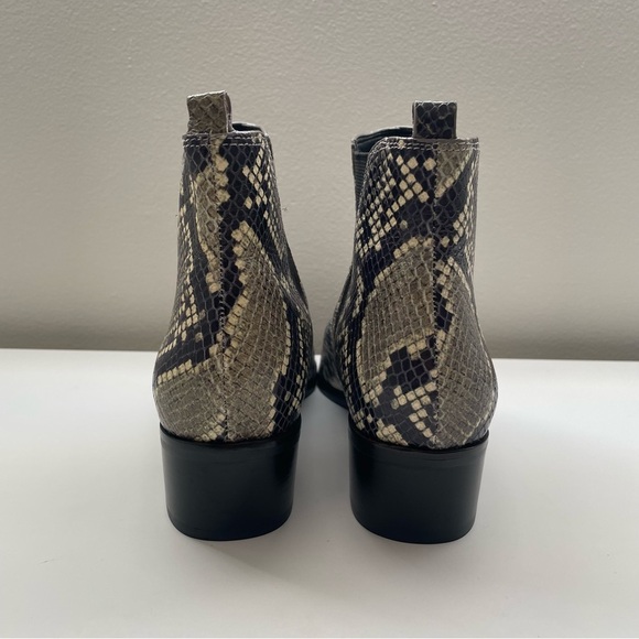 Marc Fisher Yale Pointed Chelsea Bootie reptile snake leather boot black white 9 - Picture 9 of 16